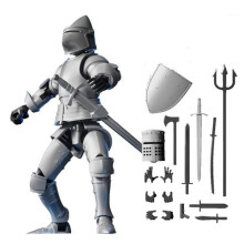 (silver) Armor Knight Action Figure with Accessories Movable Joints 3D Printed Medieval Warrior Robot Model Toy Stress Relief Articulated Dummy Decoration