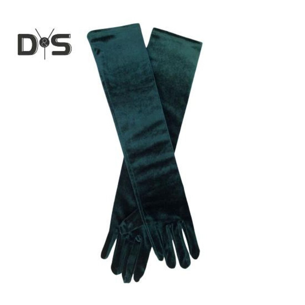 (dark green, L) 1 Pair Bride Wedding Gloves Golden Velvet Anti-slip Five Fingers Retro Pure Color Dance Ball Banquet Cocktail Party Ball Lady Gloves