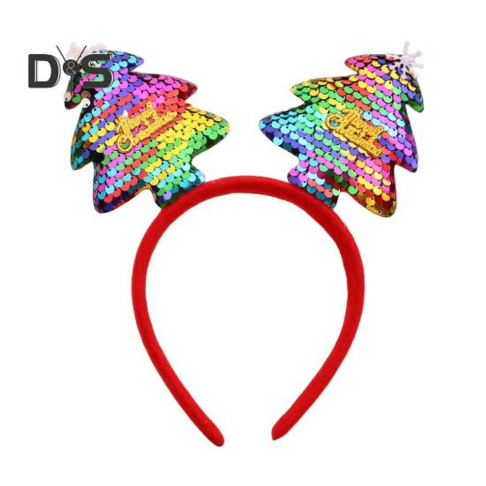 (as the picture, 2) Christmas Headband Sequins Antler Decor Hair Hoop Kids Adults Elastic Headband Festive Glitter Headwear