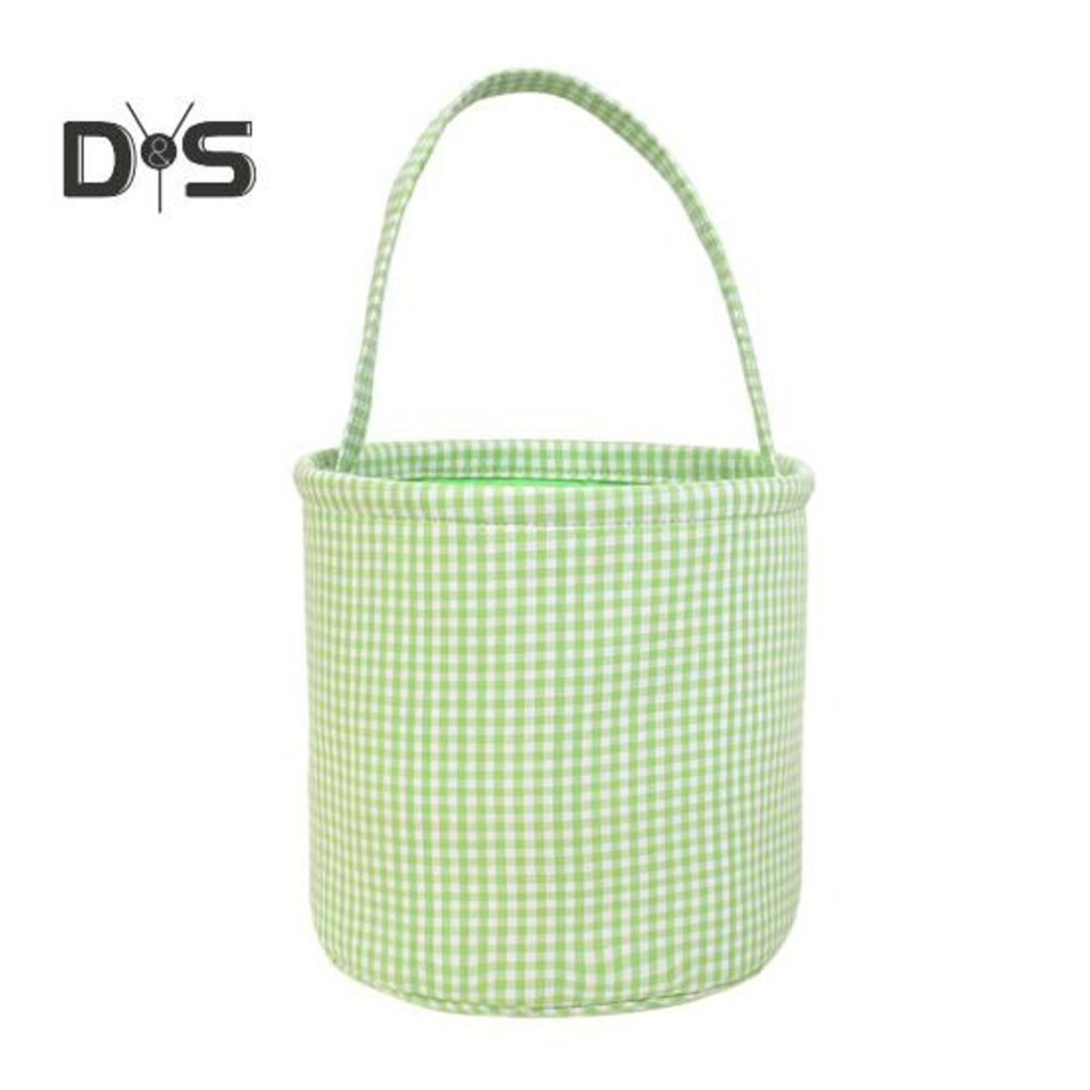 (green) Gingham Easter Bucket For Kids Nursery Storage Bag New Baby Gift Basket With Handle For Easter Egg Hunts Parties