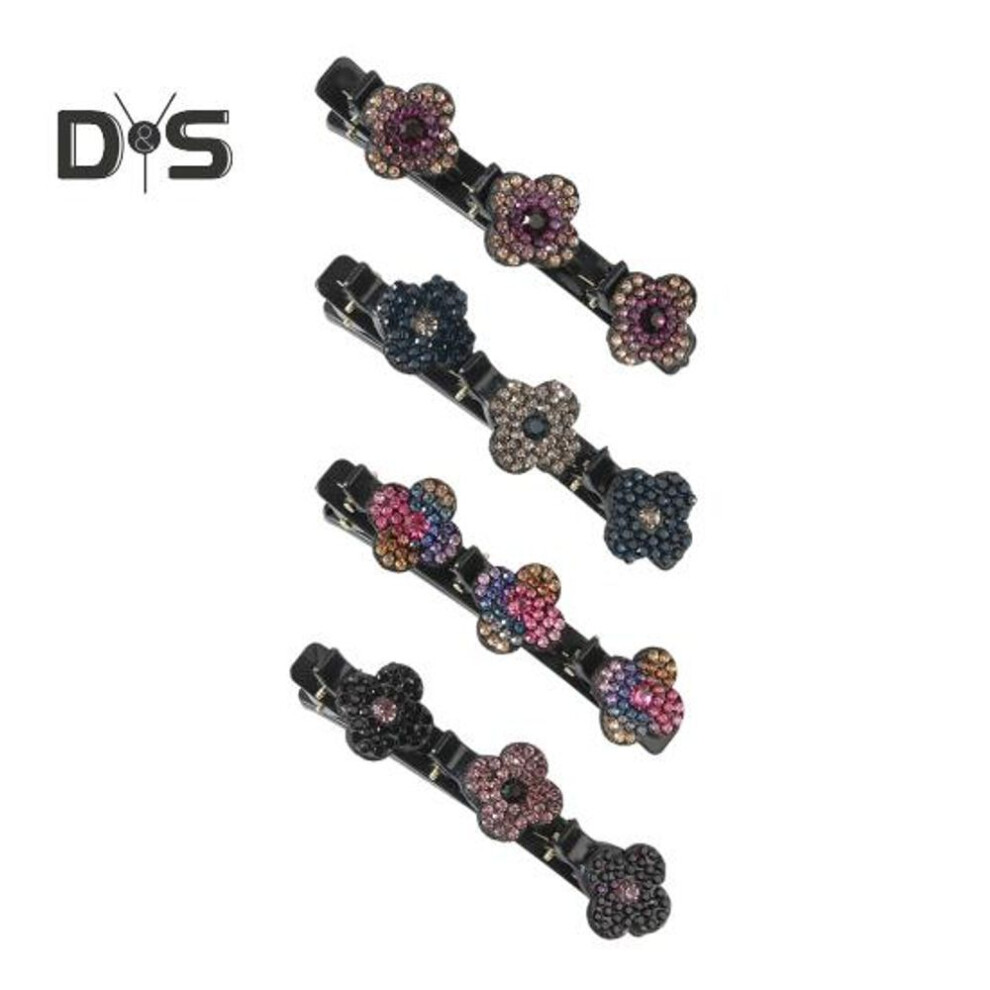 (as the picture, A) 4Pcs Women Hairpin Set Faux Crystal Flower Decor Braided Hair Clips Various Braided Hairstyles Hair Accessories