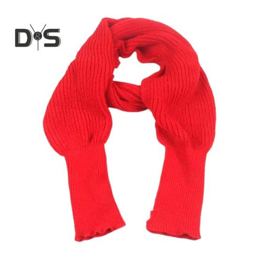 (red, 210cm) Knitted Shawl Scarf With Sleeves Women Autumn Winter Solid Color Long Knitting Scarf Casual Literary Style Elastic Shawl Wrap Scarf