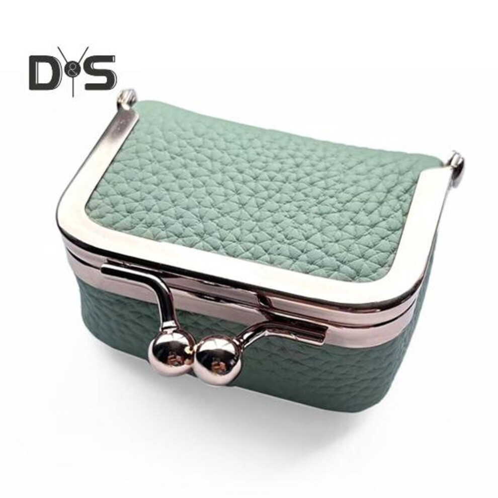 (green) Coin Purse Small Jewelry Bag Faux Leather Golden Clip Closure Earrings Rings Necklace Organizer Retro Compact Jewelry Case