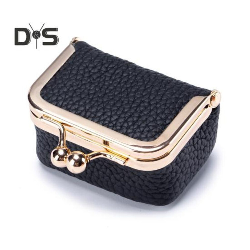 (black) Coin Purse Small Jewelry Bag Faux Leather Golden Clip Closure Earrings Rings Necklace Organizer Retro Compact Jewelry Case