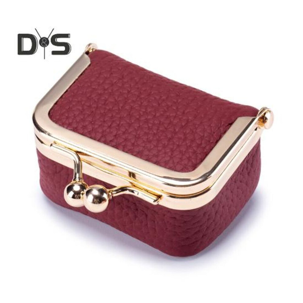 (wine red) Coin Purse Small Jewelry Bag Faux Leather Golden Clip Closure Earrings Rings Necklace Organizer Retro Compact Jewelry Case