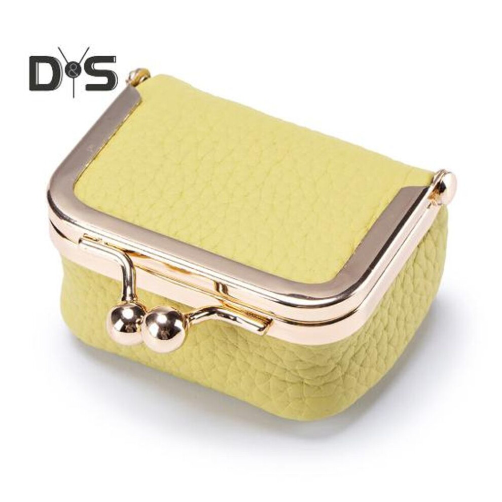 (yellow) Coin Purse Small Jewelry Bag Faux Leather Golden Clip Closure Earrings Rings Necklace Organizer Retro Compact Jewelry Case