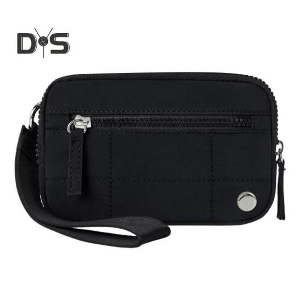 (black) Women Wrist Pouch Nylon Quilted Wristlet Wallet Portable Waterproof Wrist Wallet With 3 Zipper Pockets For Travel Credit Card Keys