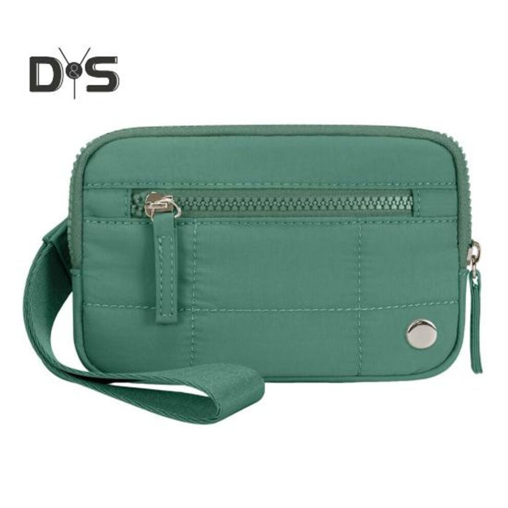 (green) Women Wrist Pouch Nylon Quilted Wristlet Wallet Portable Waterproof Wrist Wallet With 3 Zipper Pockets For Travel Credit Card Keys