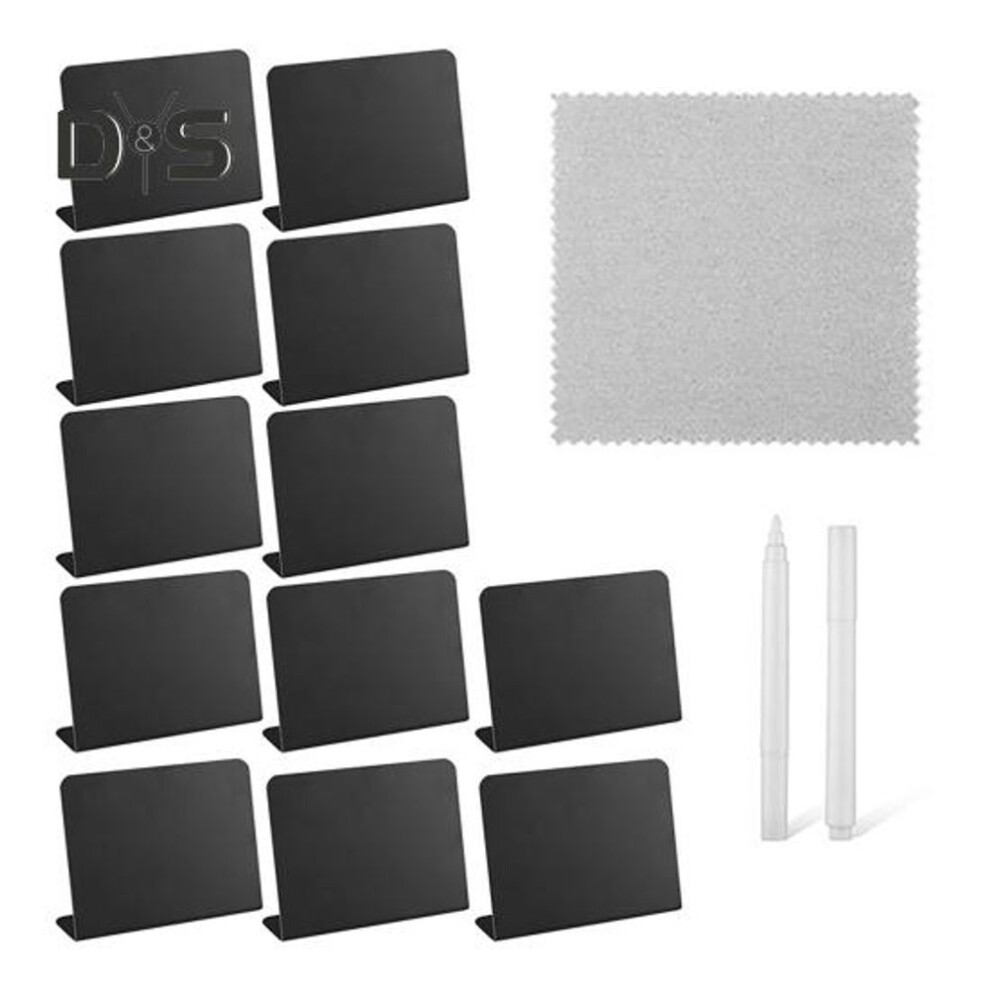 (as the picture, 12pcs A) 12Pcs Small Blackboard Signs Food Buffet Reusable Mini Chalkboards with White Pen Cloth Mini Chalkboard Tags