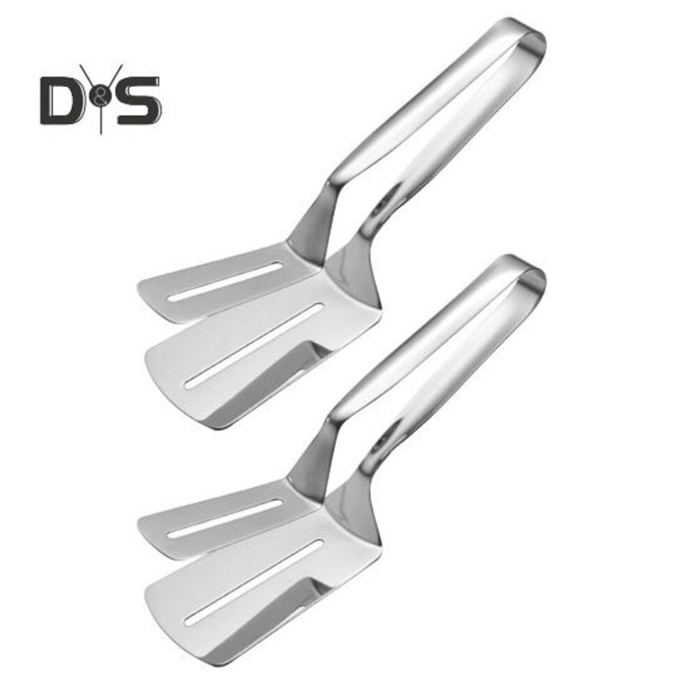 (as the picture, 2pcs) Frying Shovel And Clip Stainless Steel Grill Clamp Double-Sided Shovel Clip Multifunctional Food Flip Clamp Kitchen Grill Tongs for Indoor Outdoor