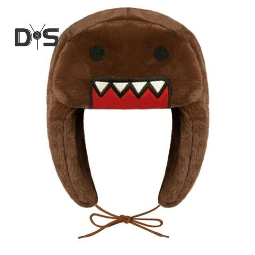 (brown) Winter Hat Cartoon Style Thick Plush with Earflaps Ear Protection Windproof Lace-up Strap Boys Girls Outdoor Headwear