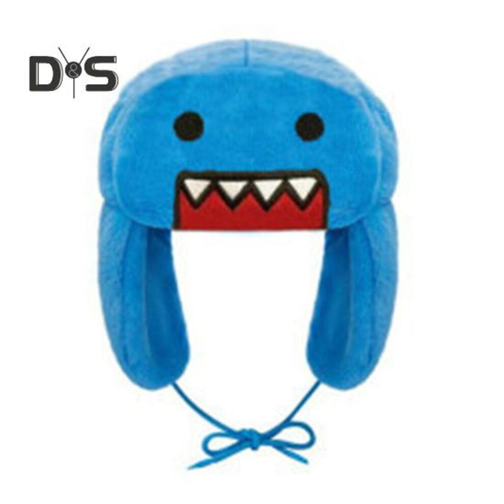 (blue) Winter Hat Cartoon Style Thick Plush With Earflaps Ear Protection Windproof Lace-up Strap Boys Girls Outdoor Headwear