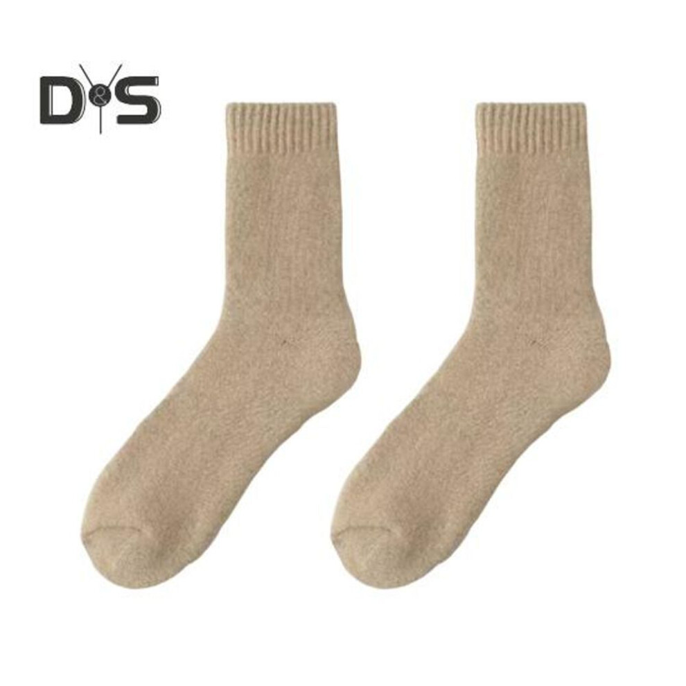 (camel) 1 Pair Men Winter Socks Mid-tube Thick Thermal Insulation Home Bedroom Wear Floor Socks Solid Color Anti-slip Knitted Daily Wear Sport Socks