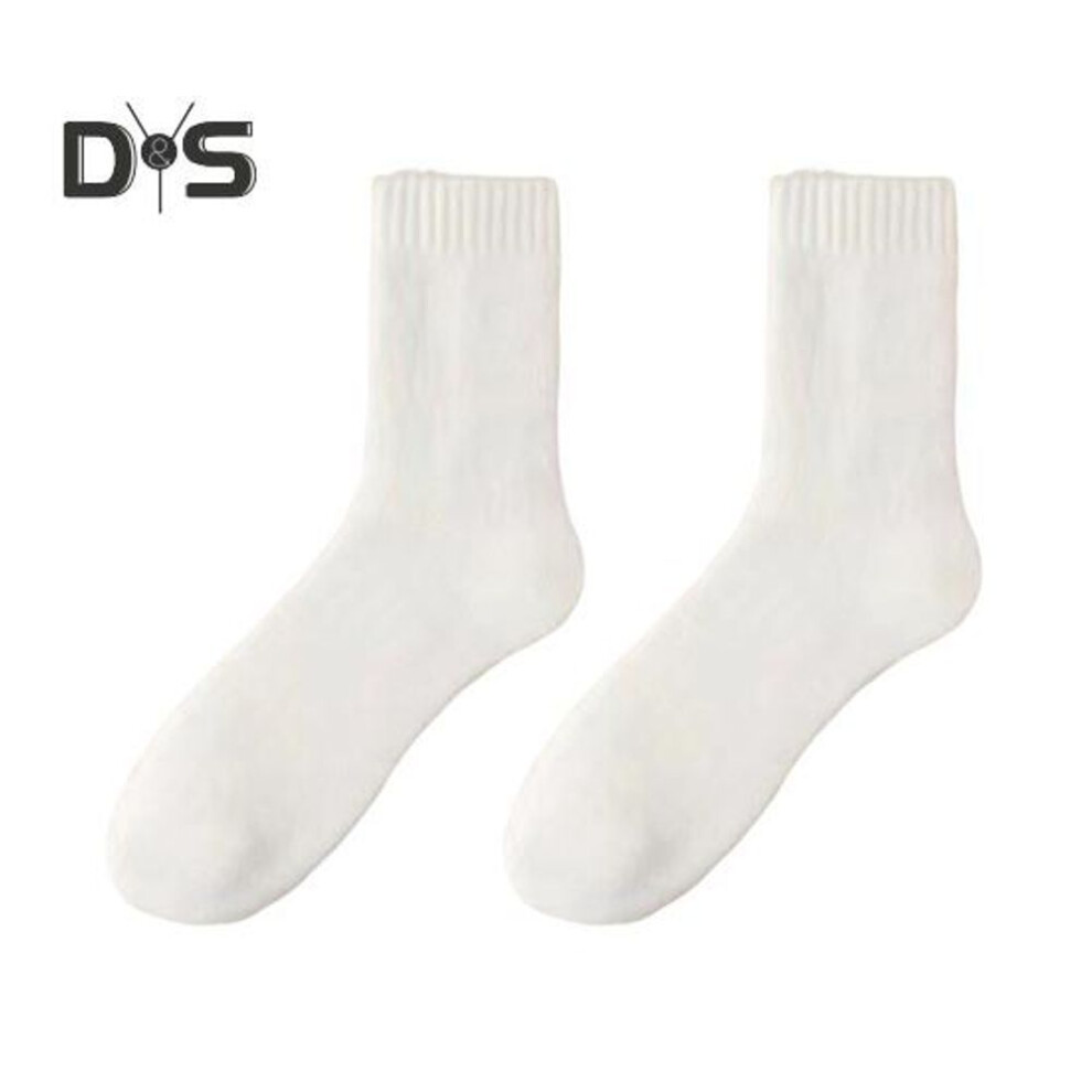 (white) 1 Pair Men Winter Socks Mid-tube Thick Thermal Insulation Home Bedroom Wear Floor Socks Solid Color Anti-slip Knitted Daily Wear Sport Socks
