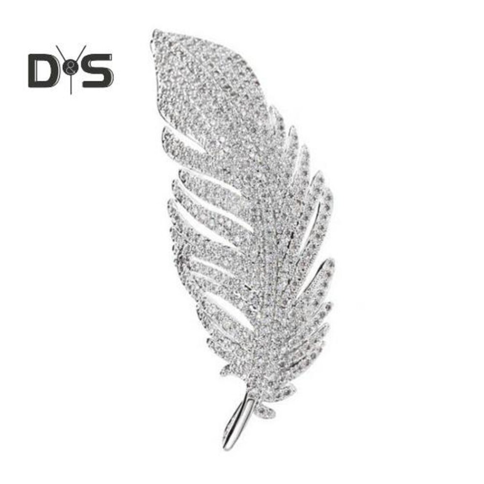 (silver) Rhinestone Feather Brooch for Women Men Faux Crystal Feather Lapel Safety Pin Collar Jewelry Accessory for Parties Weddings