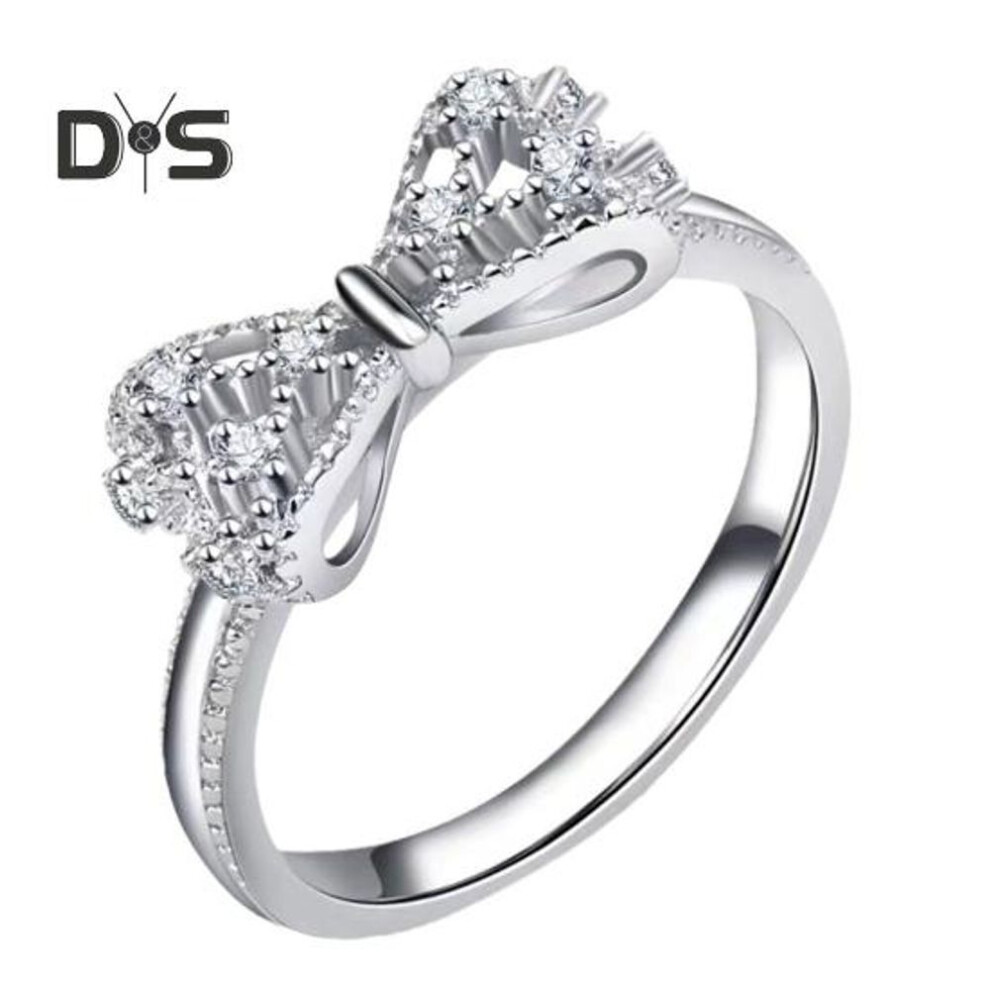 (as the picture, US 7) Lady Ring Bow Shape Cubic Zirconia Copper Wedding Ring Polished Smooth Surface Engagement Ring Lady Jewelry For Prom Party
