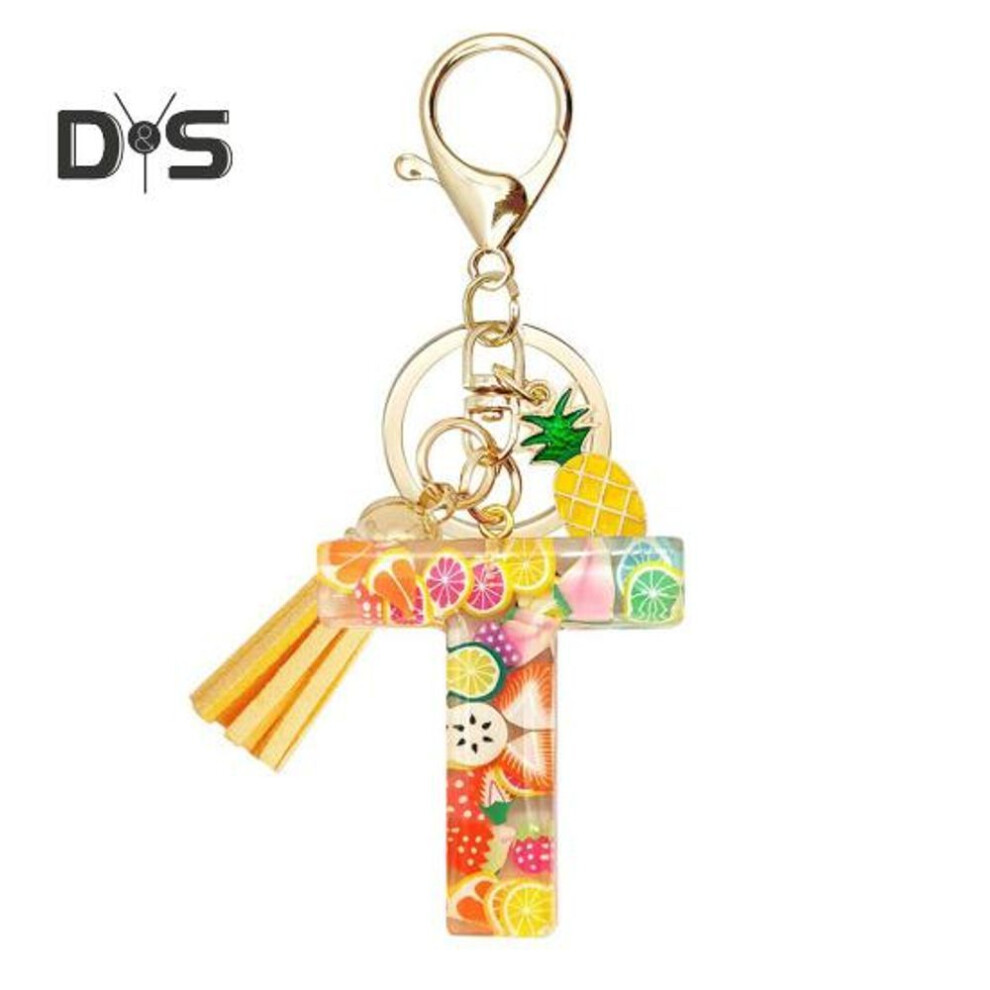 (Other, T) 2d Fruit Keychain With Tassel Letter Shape Alphabet Key Ring Bag Decoration Pendant Hardware Clip Function Kiwi Watermelon Grapefruit Decor Key