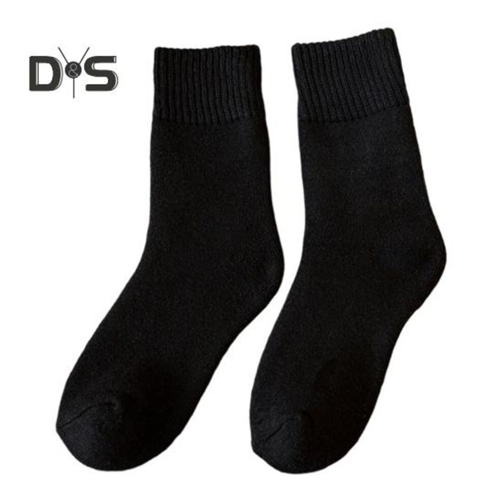 (black) 1 Pair Men Winter Socks Mid-tube Thick Thermal Insulation Home Bedroom Wear Floor Socks Solid Color Anti-slip Knitted Daily Wear Sport Socks