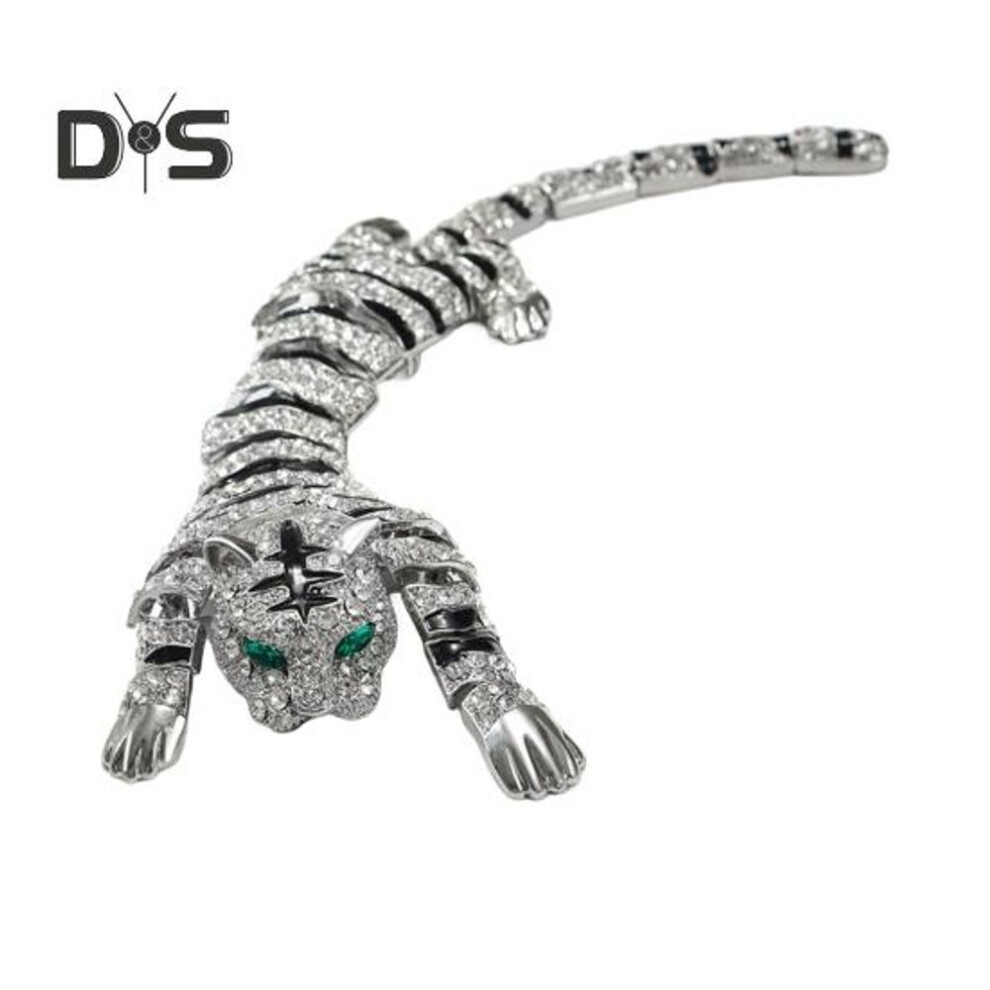 (white) Brooch Pin Shiny Rhinestones Inlaid Tiger Shape Badge Rust-Resistant Lightweight Bendable Tiger Brooch Fashion Accessories