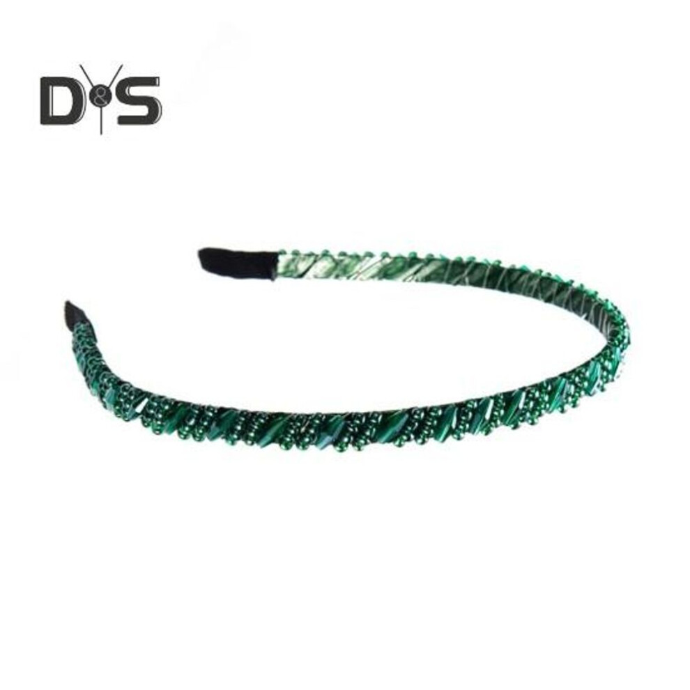 (green) Women Faux Crystal Beads Headband Elastic Non Slip Hair Hoop Lightweight Thin Edge Headband Hair Accessories