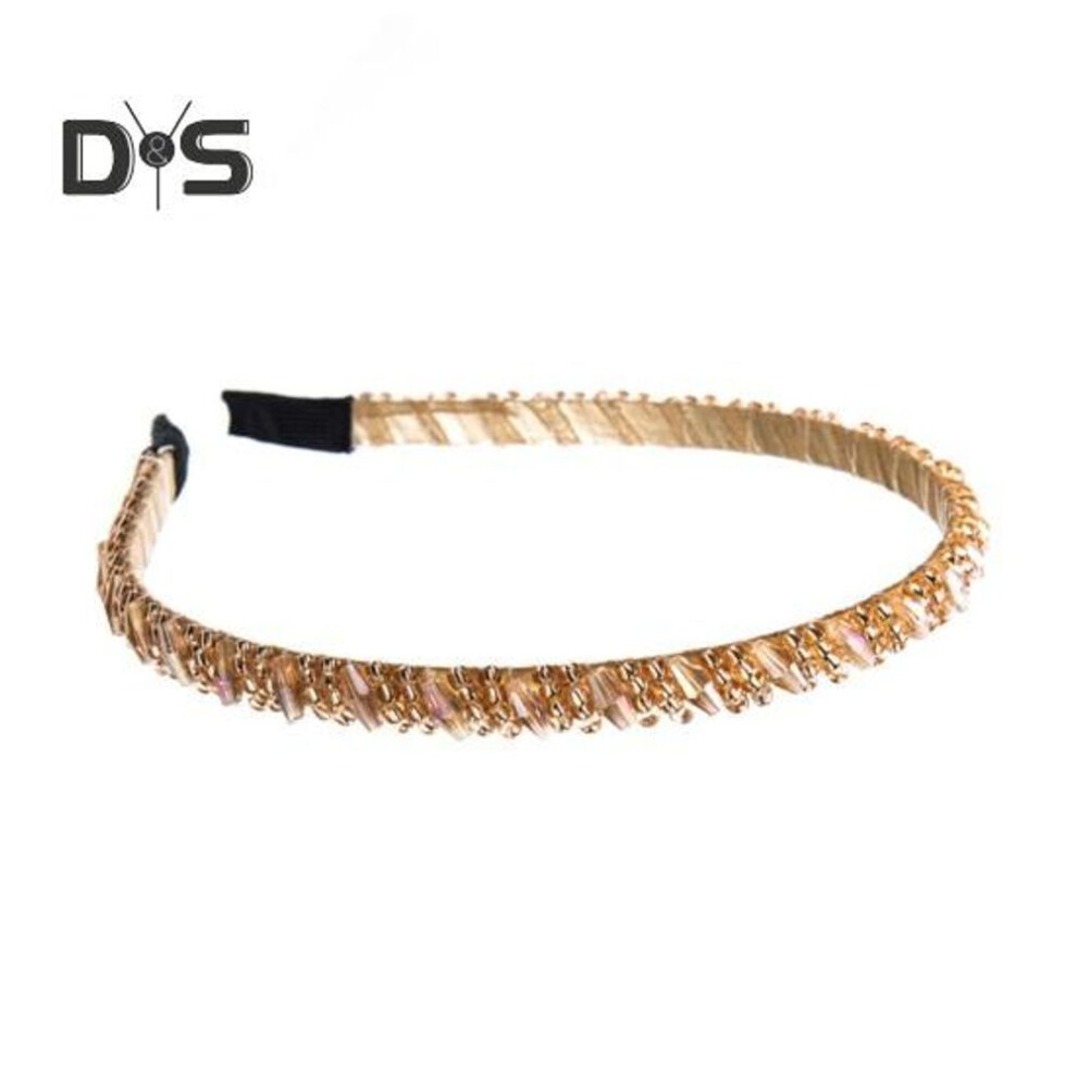 (coffee) Women Faux Crystal Beads Headband Elastic Non Slip Hair Hoop Lightweight Thin Edge Headband Hair Accessories