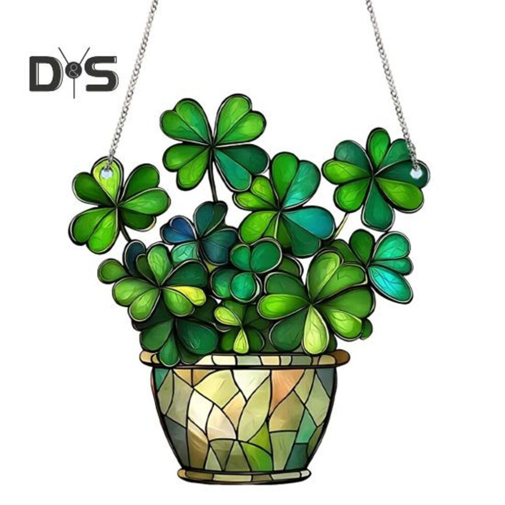 St. Patrick's Day Shamrock Hanging Decoration Living Room Wall Window Hanging Stained Glass Four-leaf Clover Ornament Acrylic Suncatcher Pendant