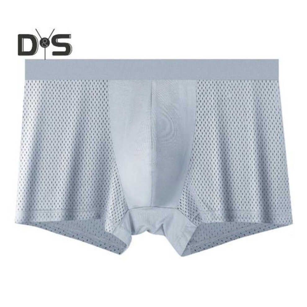 (grey, L) Men Boxer Underwear Mid-rise Breathable Mesh U-Convex High Elasticity Shorts Briefs Solid Color Smooth Lines Panties