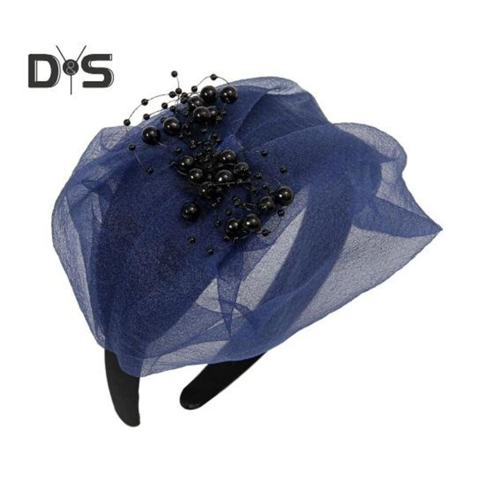 (navy blue) Retro Hairband Women Wedding Headpiece Beads Mesh Decor Heightened Hair Hoop French Style Prom Headband