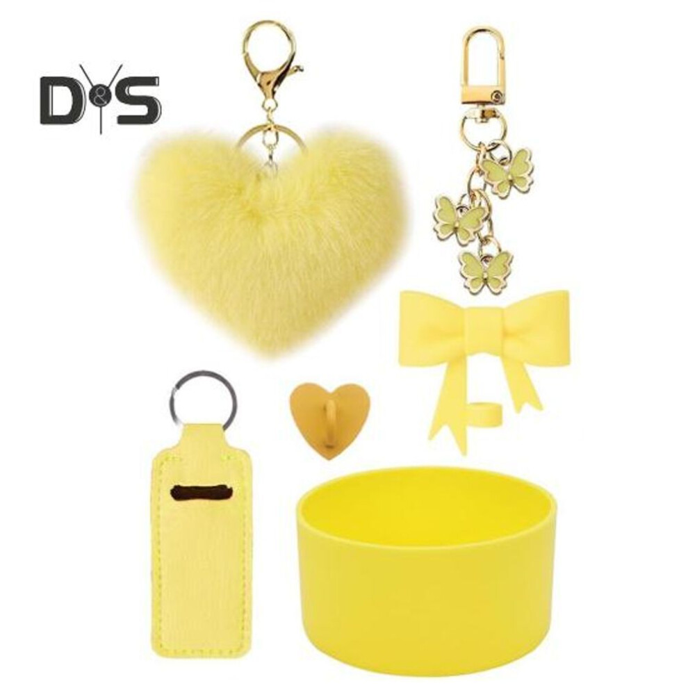(yellow) 6pcs Cup Accessories Silicone Leakproof Stopper Straw Top Cover Bottom Protector Bpa-free Cup Boot Lipstick Holder Outdoor Splash-proof Charms