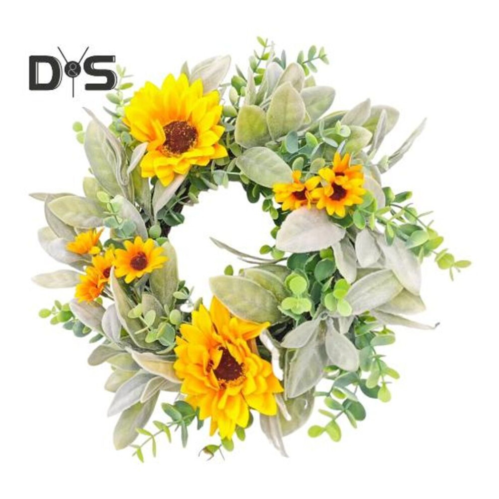 Artificial Sunflower Wreath 11.8" Rustic Spring Wreath Farmhouse Decor Front Door Wreath for Window Mantel Wedding Decoration