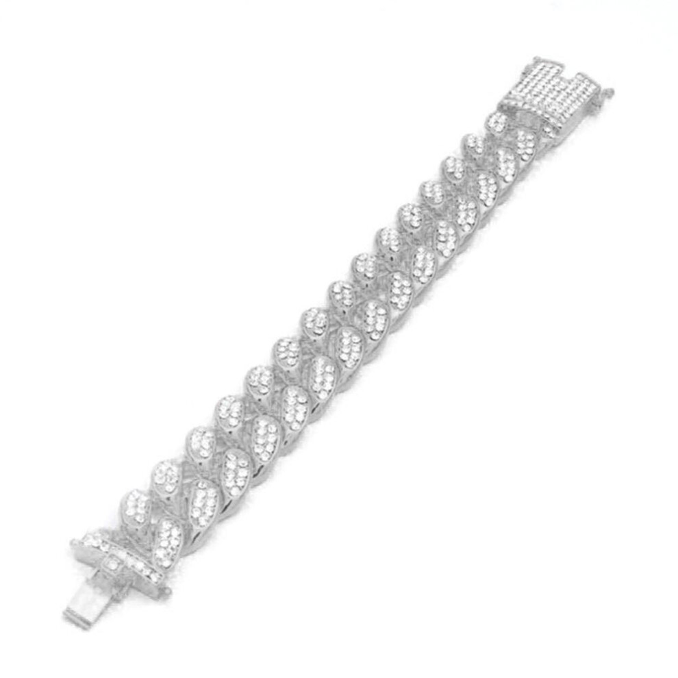 (silver, one size) Fancy Trinket Hip Hop Cuban Link Chain Bracelet Crystal Stone Inlaid Bangle