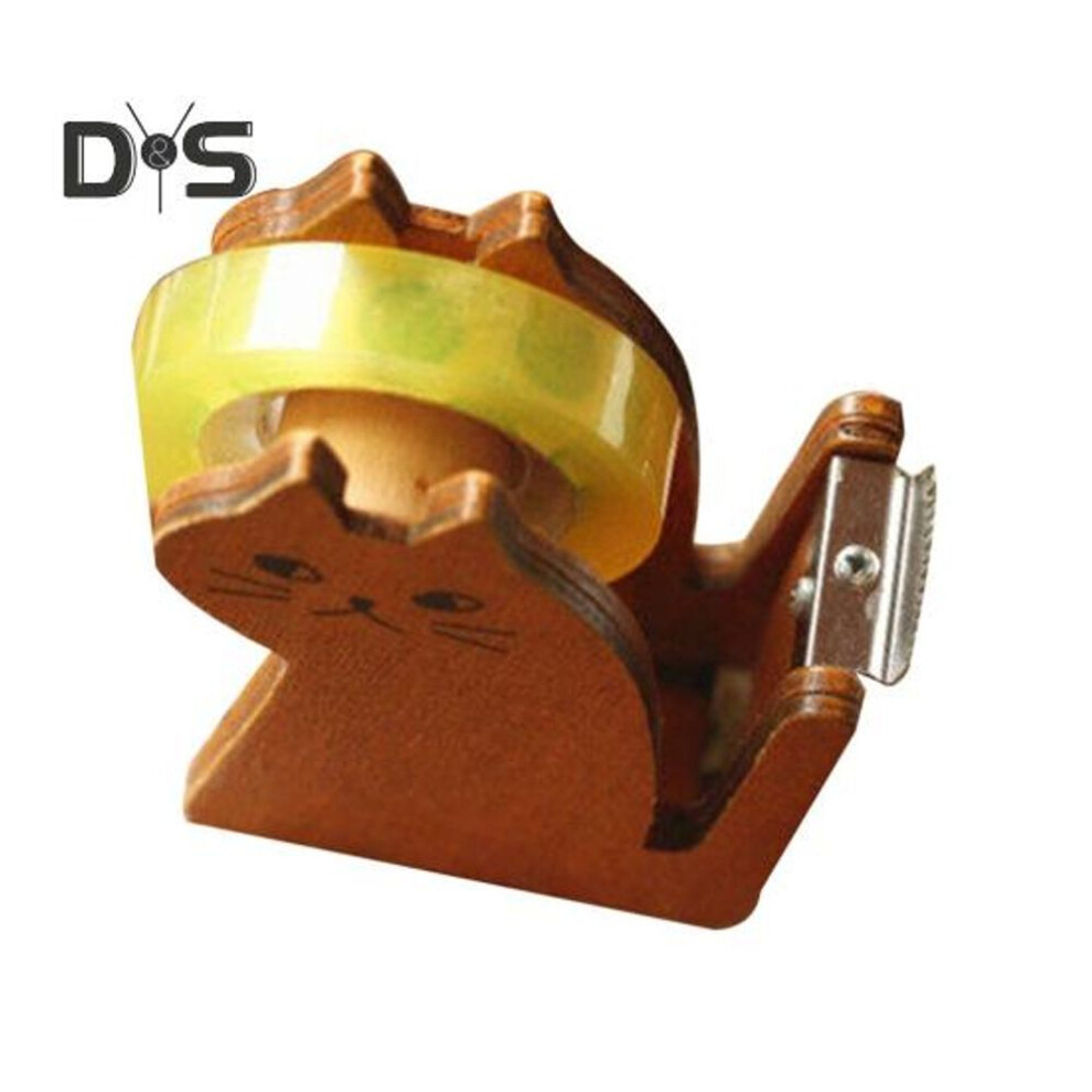 (brown) Desktop Tape Dispenser Wooden Cat Shape Adhesive Tape Dispenser For Gift Wrapping Tape Roll Holder For Office Home School