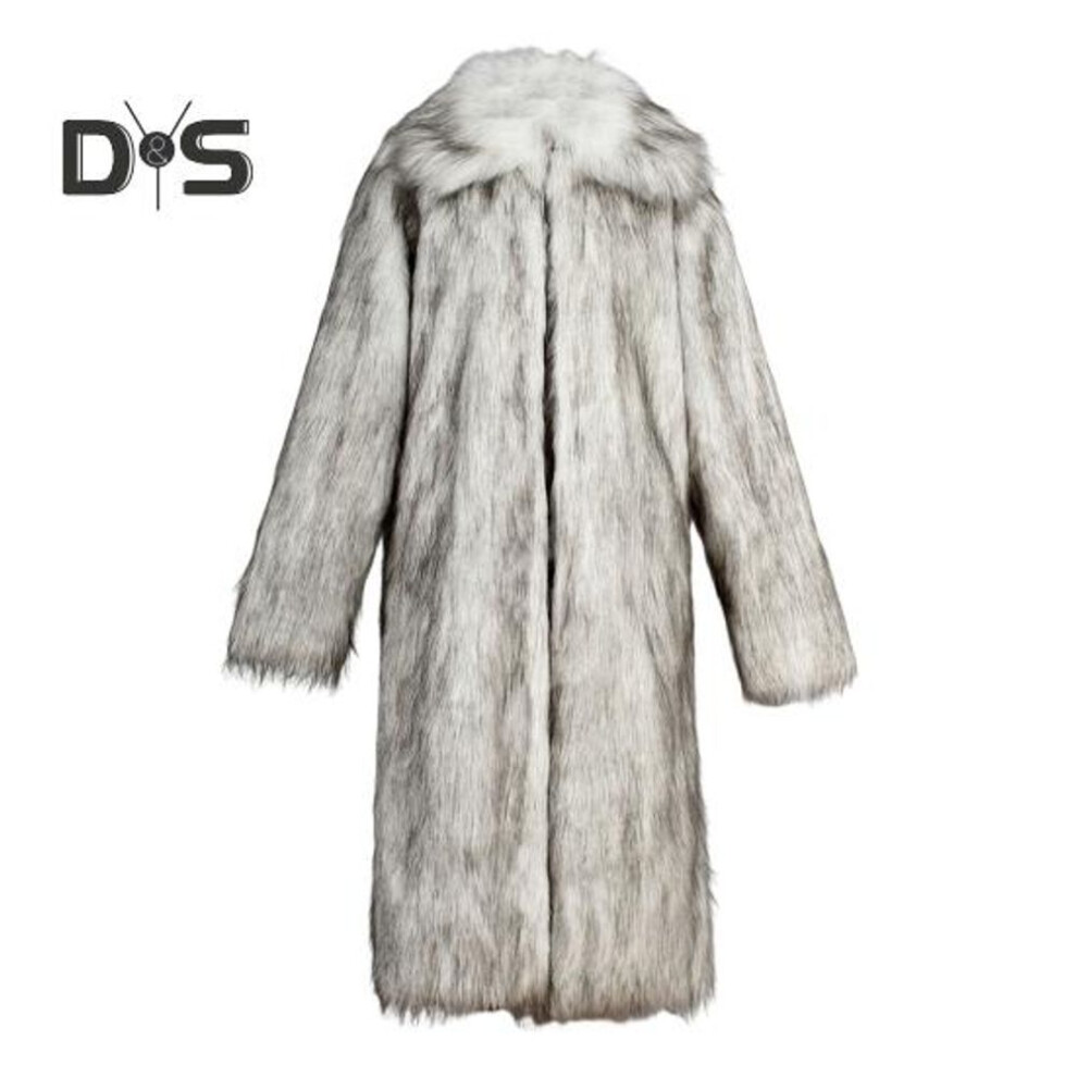 (black white, XL) Men Long Faux Fur Overcoat Lapel Long Sleeve Windproof Open Front Coat Thickened Warm Imitation Fur Outwear