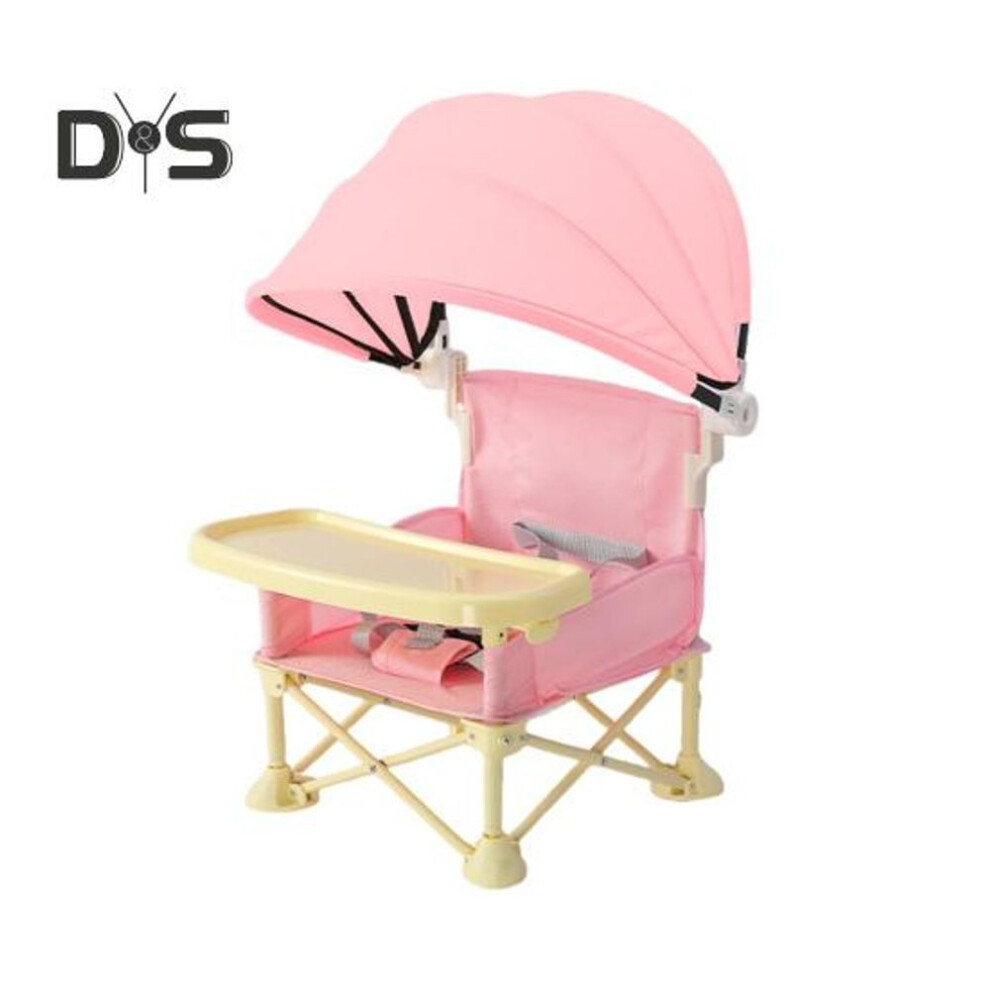 (pink) Portable Baby High Chair Folding Toddler Camping Chair Dining Seat Adjustable Safety Belt Multifunctional Booster Seat With Removable Tray And