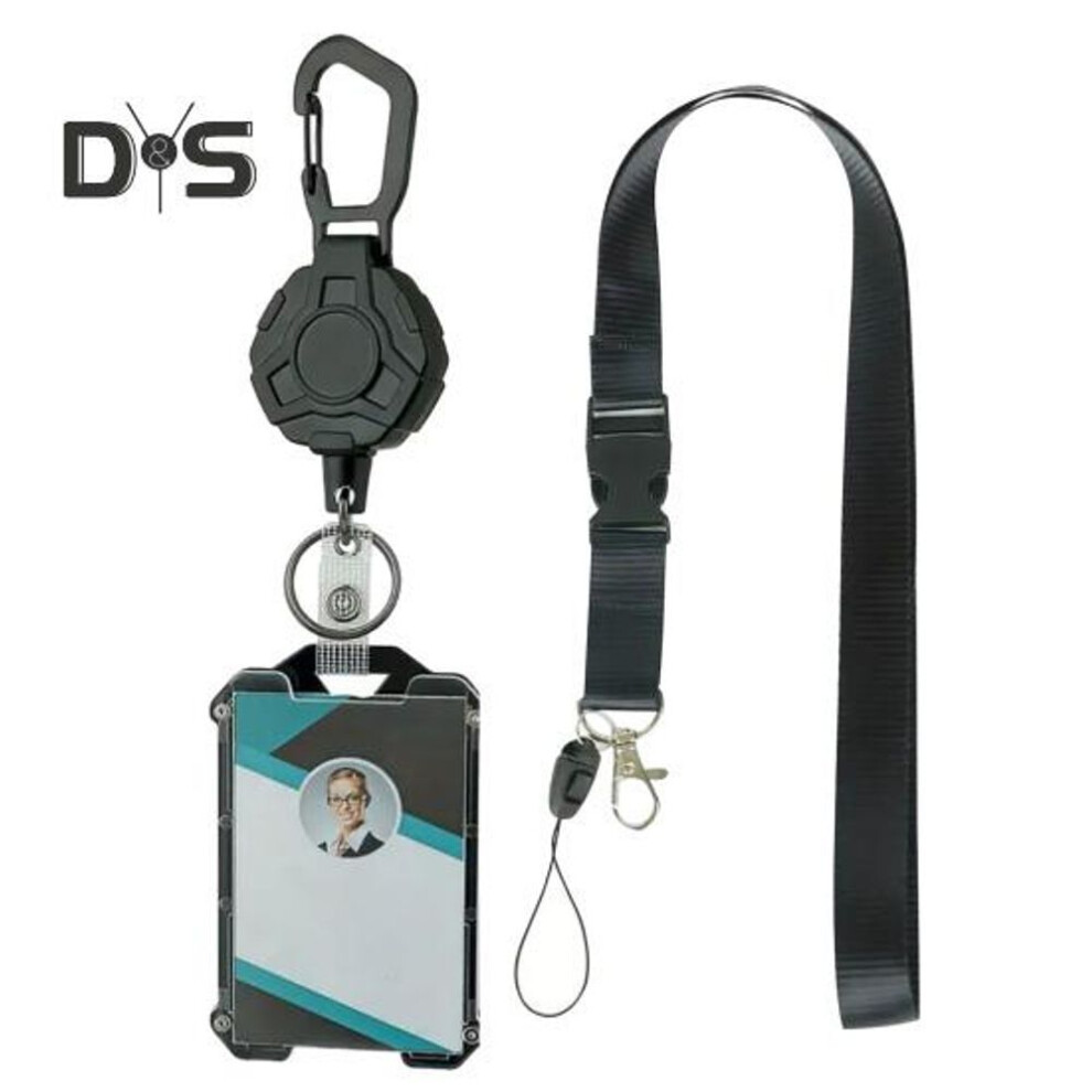 (as the picture, A) Card Cover Heavy Duty Retractable Badge Reel Id Badge Holder With Anti-lost Breakaway Lanyard Retractable Key Chain Carabiner Hard Shell Card Sleeve