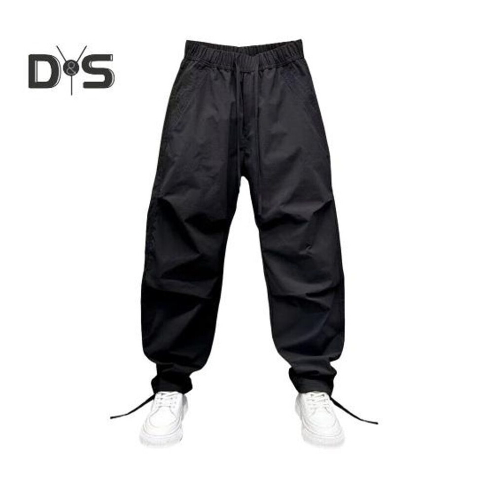 (black, L) Men's Jogger Pants Drawstring Waist Cargo Pants with Pockets Loose Fit Casual Solid Color Sports Trousers for Street Travel