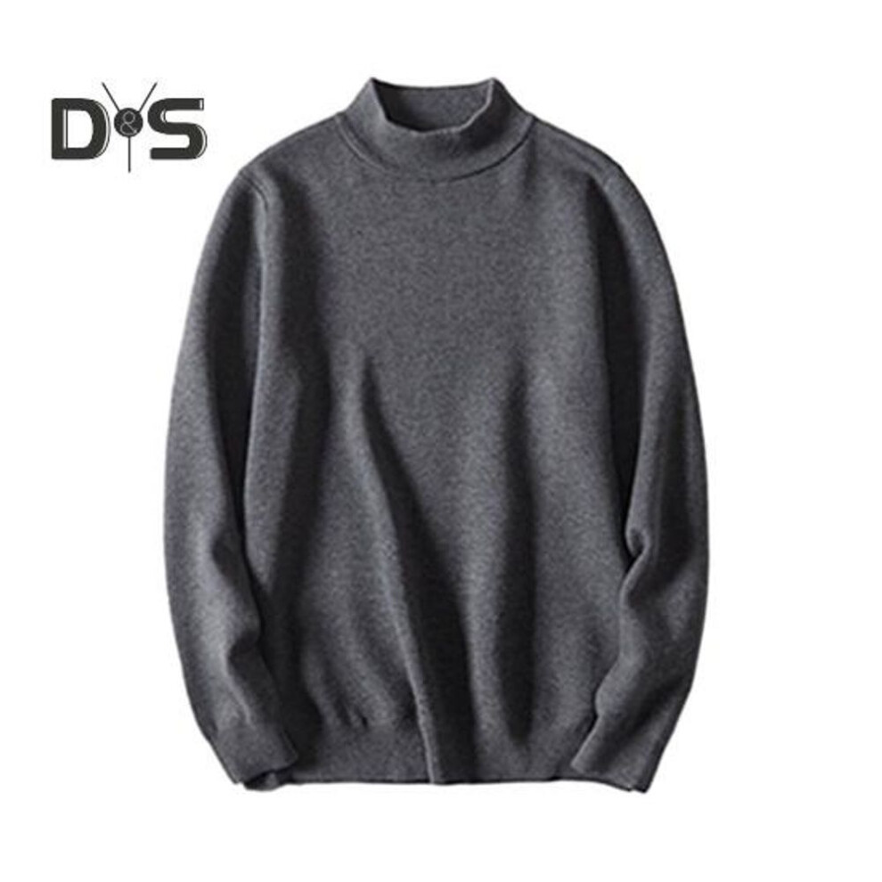 (grey, L) Fall Winter Men Sweater Half-High Collar Knit Modal Thick Elastic Long Sleeves Slim Fit Warm Solid Color Bottoming Knitwear Daily Wear Business