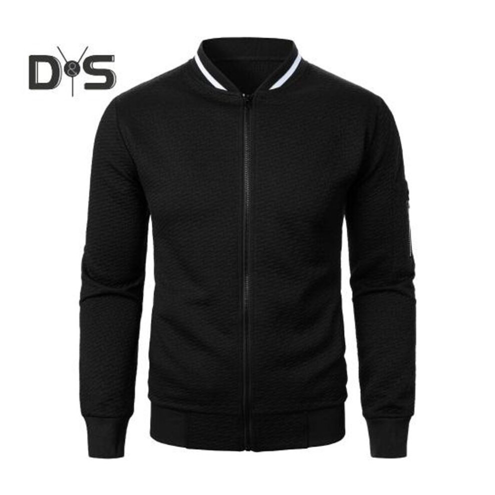 (black, XL) Mens Sweatshirt Jacket Jacquard Design Solid Color Long Sleeve Casual Top Stand-up Collar Loose Zipper Outdoor Streetwear Coat Sweatshirts