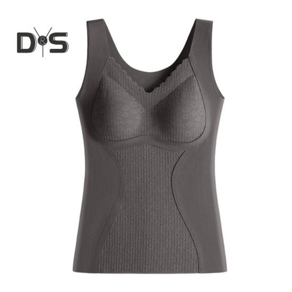 (XL, grey) Winter Women Thermal Vest with Chest Pads Seamless Lace V Neck Fast Temperature Lock Heating Slim Fit Elastic Sleeveless Inner Wear Bottoming Tank Top