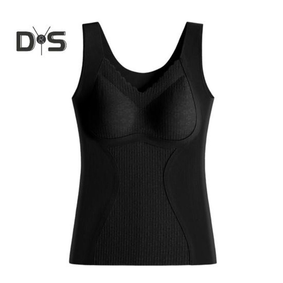 (2XL, black) Winter Women Thermal Vest with Chest Pads Seamless Lace V Neck Fast Temperature Lock Heating Slim Fit Elastic Sleeveless Inner Wear Bottoming Tank Top