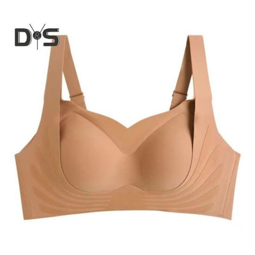 (khaki, XXL) Women Bra Anti-slip Wire-free Push-up Mid-aged Female Underwear Wide Shoulder Strap Full Coverage Seamless Support Bra For Exercise Office Cycling