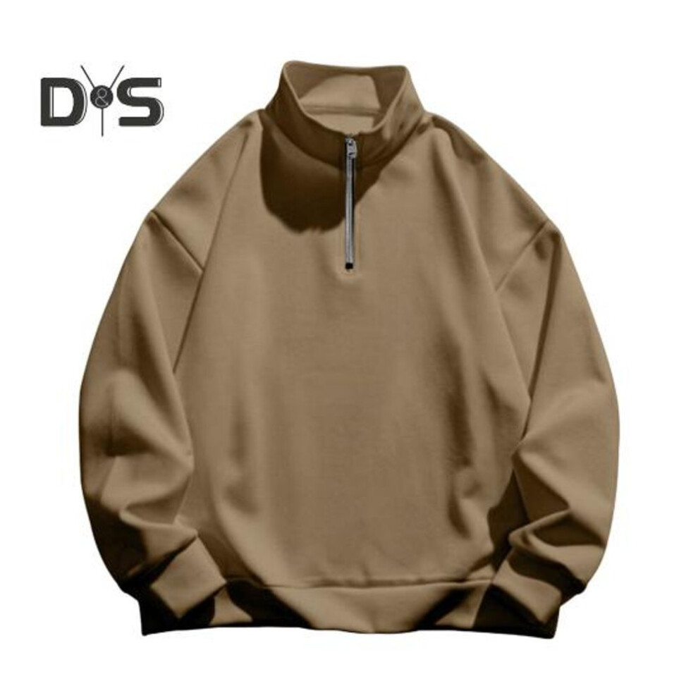 (camel, XXXL) Men Sweatshirt Half Zipper Stand Collar Long Sleeves Solid Color Pullover Mid Length Sport Casual Top Lightweight Clothes For Travel Office Daily