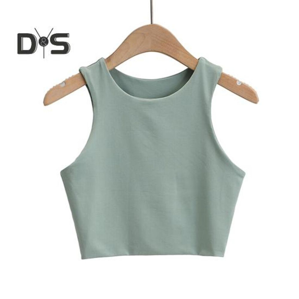 (XL, green) Women Tank Top Summer Casual Solid Color Sleeveless Top Slim Fit Round Neck Lady Vest For Daily Wear