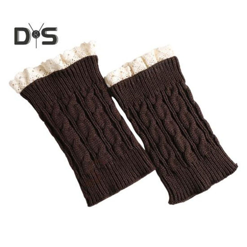 (coffee) 1 Pair Calf Covers for Boots Lace Trim Knitted Thick Keep Warm Over-the-Knee Socks High Elasticity Anti-slip Footless Calf Sleeves