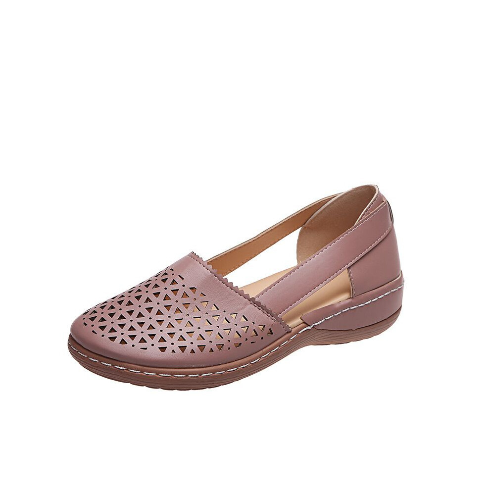 (Pink,43=Foot Length26.5cm)Sandales mode femme sac tête creuse grand talon compensé femme confortable
