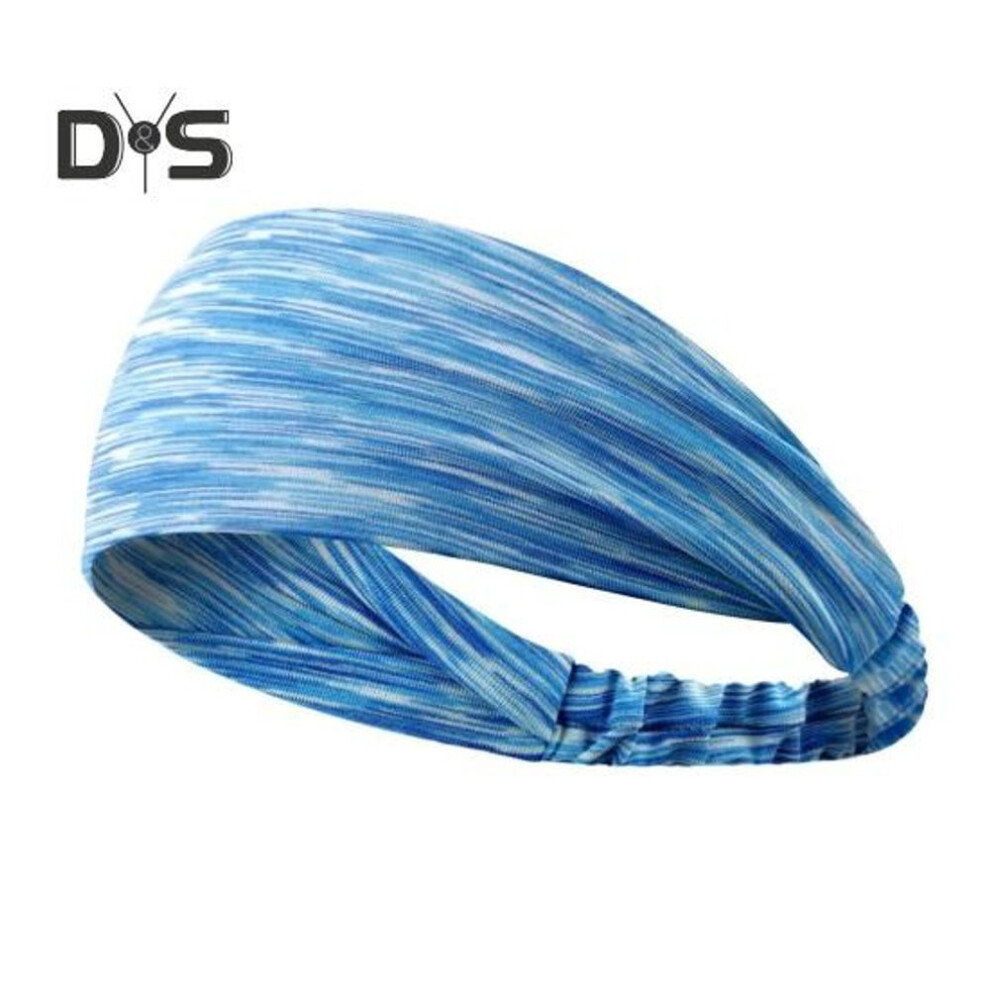(blue) Sport Headband Elastic Band Colorful Striped Pattern Sweat-absorbent Breathable Running Fitness Headband