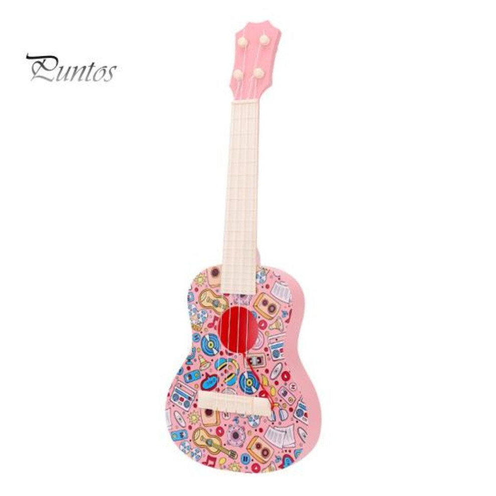 (pink) Kids Guitar Toy With Pick Adjustable Turner Realistic 4 Strings Simulated Ukulele Musical Instruments Early Education Music Learning Toy Toddlers