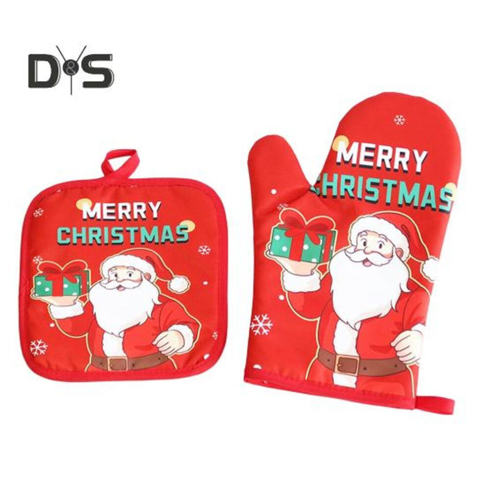 (as the picture, A) Christmas Insulated Gloves Thickened Baking Oven Mitts Hanging Loop Design Heat Resistant Kitchen Gloves For Baking Cooking Grilling