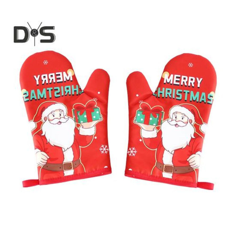 (as the picture, D) Christmas Insulated Gloves Thickened Baking Oven Mitts Hanging Loop Design Heat Resistant Kitchen Gloves For Baking Cooking Grilling