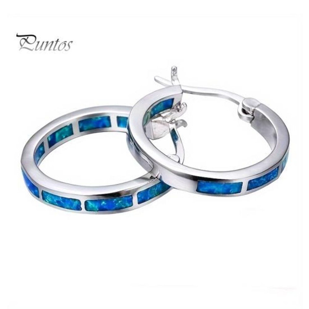 (blue) 1 Pair Lady Hoop Earrings Faux Moonstone Geometric Round Circle Shape Lightweight Smooth Alloy Birthday Anniversary Valentines Day Gift Ear Jewelry